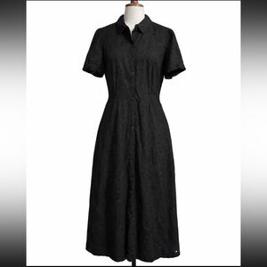 Ann Taylor Black Eyelet Button Down Peasant Casual Midi Dress